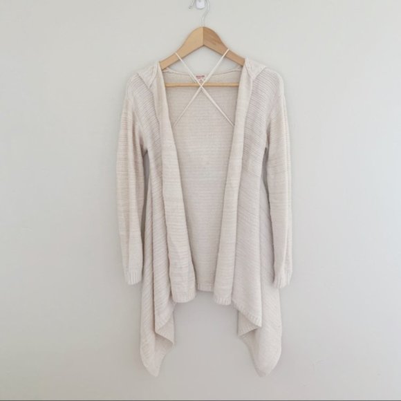 Mossimo | Open Knit Beige Hooded Boho Cardigan - Picture 2 of 4